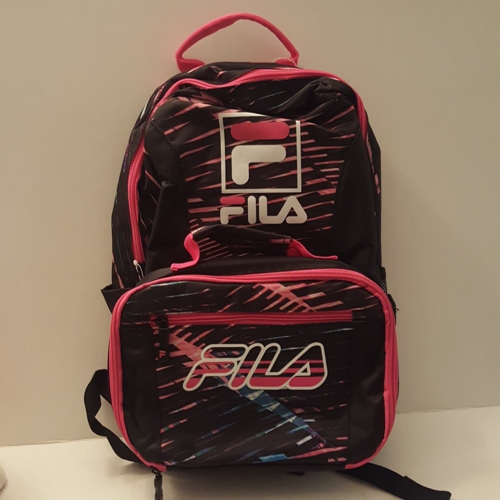 Fila Backpack with lunch tote pink black white
